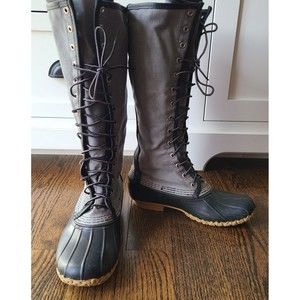 LL BEAN Women's Signature Waxed-Canvas Maine Hunting Boot, 16 in●Black/Gray●Sz 8